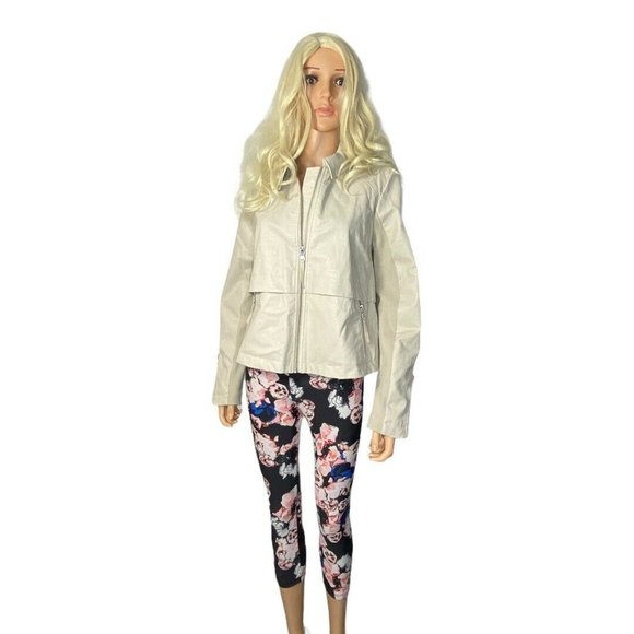 Anthropologie Jackets & Blazers - NWT Anthropologie M Vegan Faux Leather Crop Moto Jacket Zippers beige MSRP $160